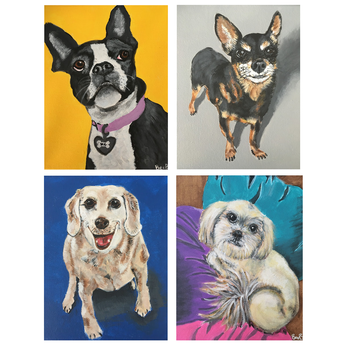 4 painted pet portraits